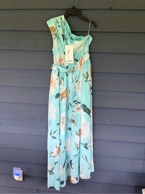 Fehaute One-Shoulder Floral Maxi Dress in Light Aqua